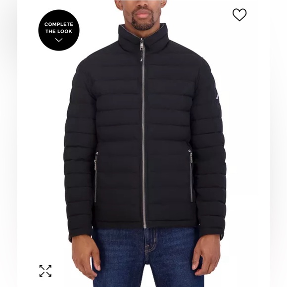 NAUTICA Men’s Reversible Quilted Puffer Jacket Black/Gray - Picture 2 of 12